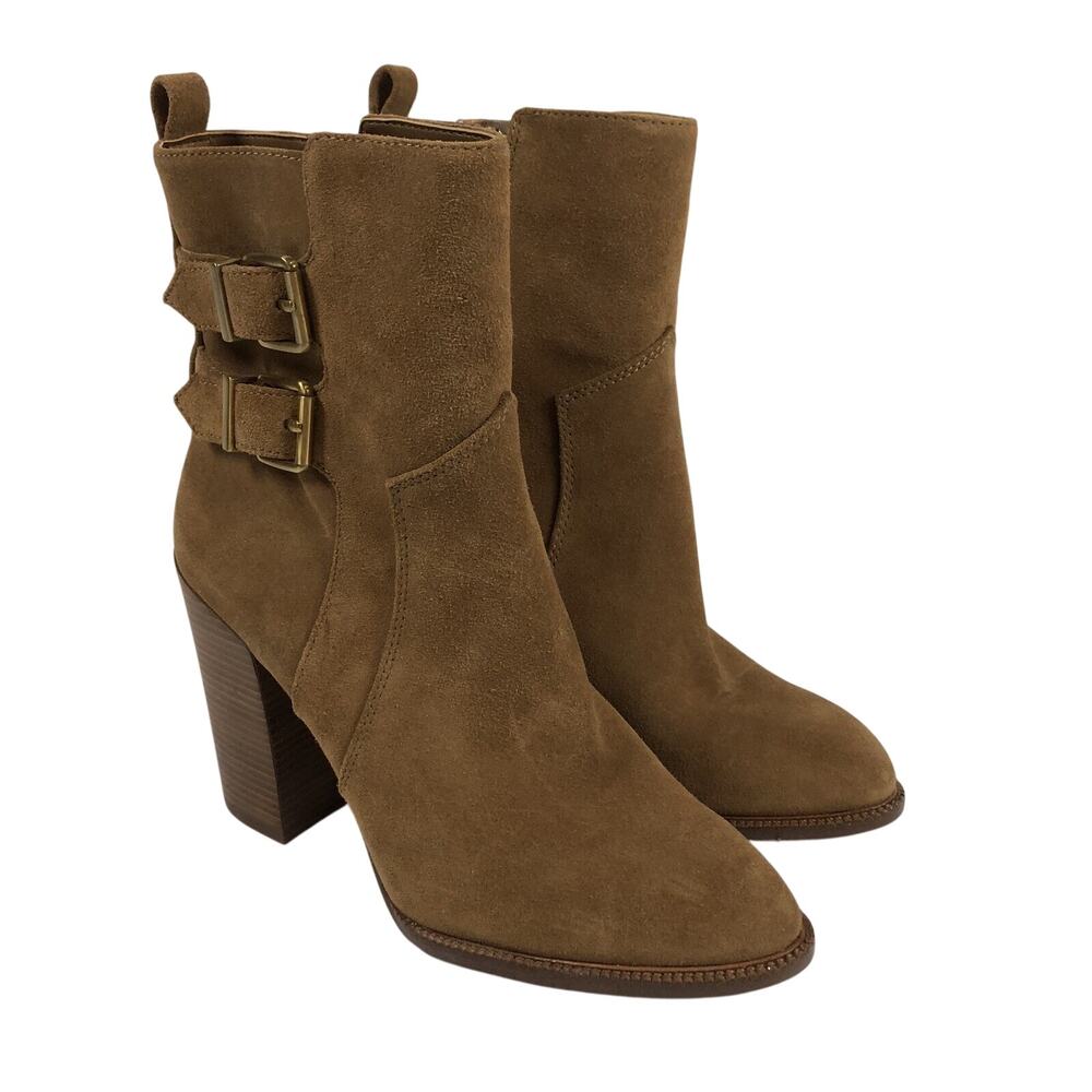 Leather High Heel Boots Tan Brown Buckles BCBG Generation Savannah Size 7